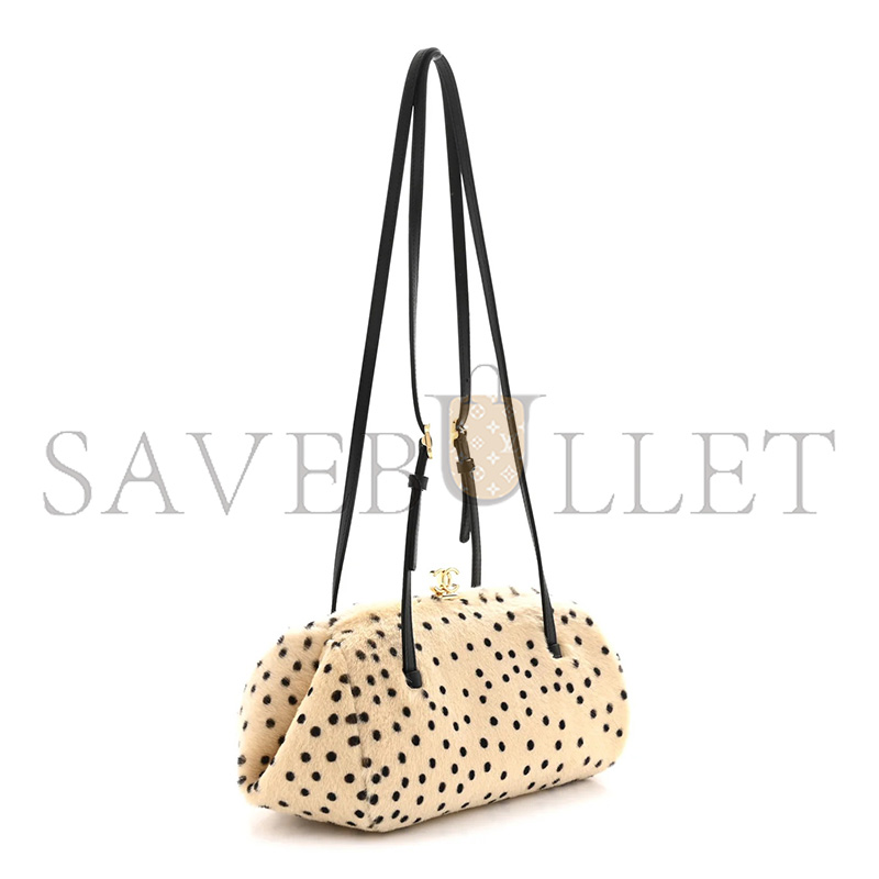Ch**el MASTER PONY HAIR CHEETAH PRINT PRETTY CC CLUTCH WITH STRAP LIGHT BEIGE BLACK (29*15*13cm)